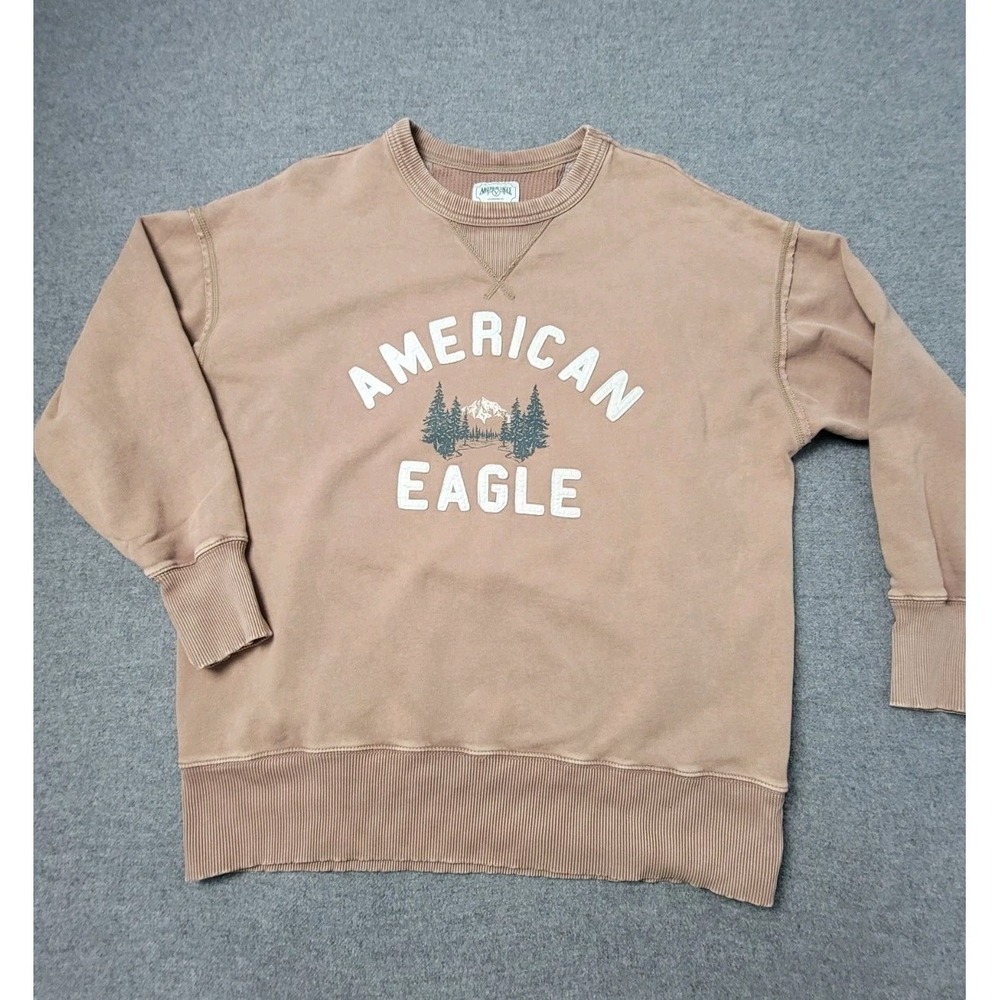 American Eagle Women's Sweatshirt XS Brown Graphic Logo Crewneck Pullover
